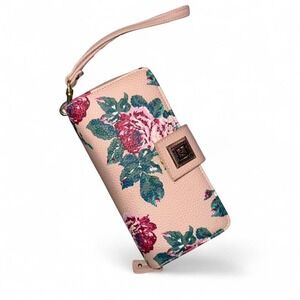 STONE MOUNTAIN PINK FLORAL LEATHER‎ WALLET WRISTLET STRAP NWOT